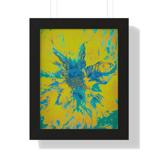 Framed Vertical Poster Abstract Floral Blues by Yellow by Its A Art Vibe Blue 01
