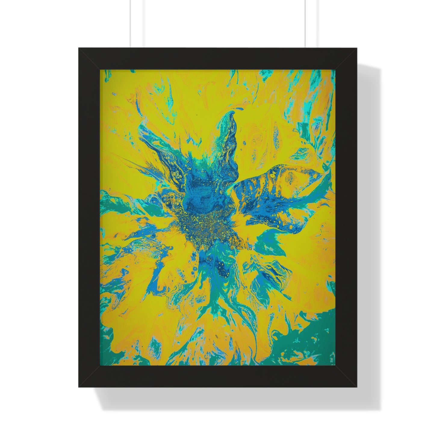 Framed Vertical Poster Abstract Floral Blues by Yellow by Its A Art Vibe Blue 01