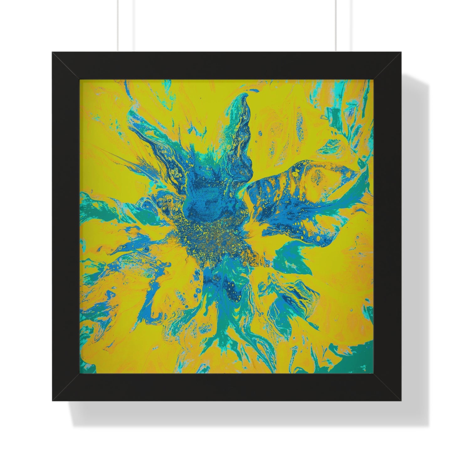 Framed Vertical Poster Abstract Floral Blues by Yellow by Its A Art Vibe Blue 01