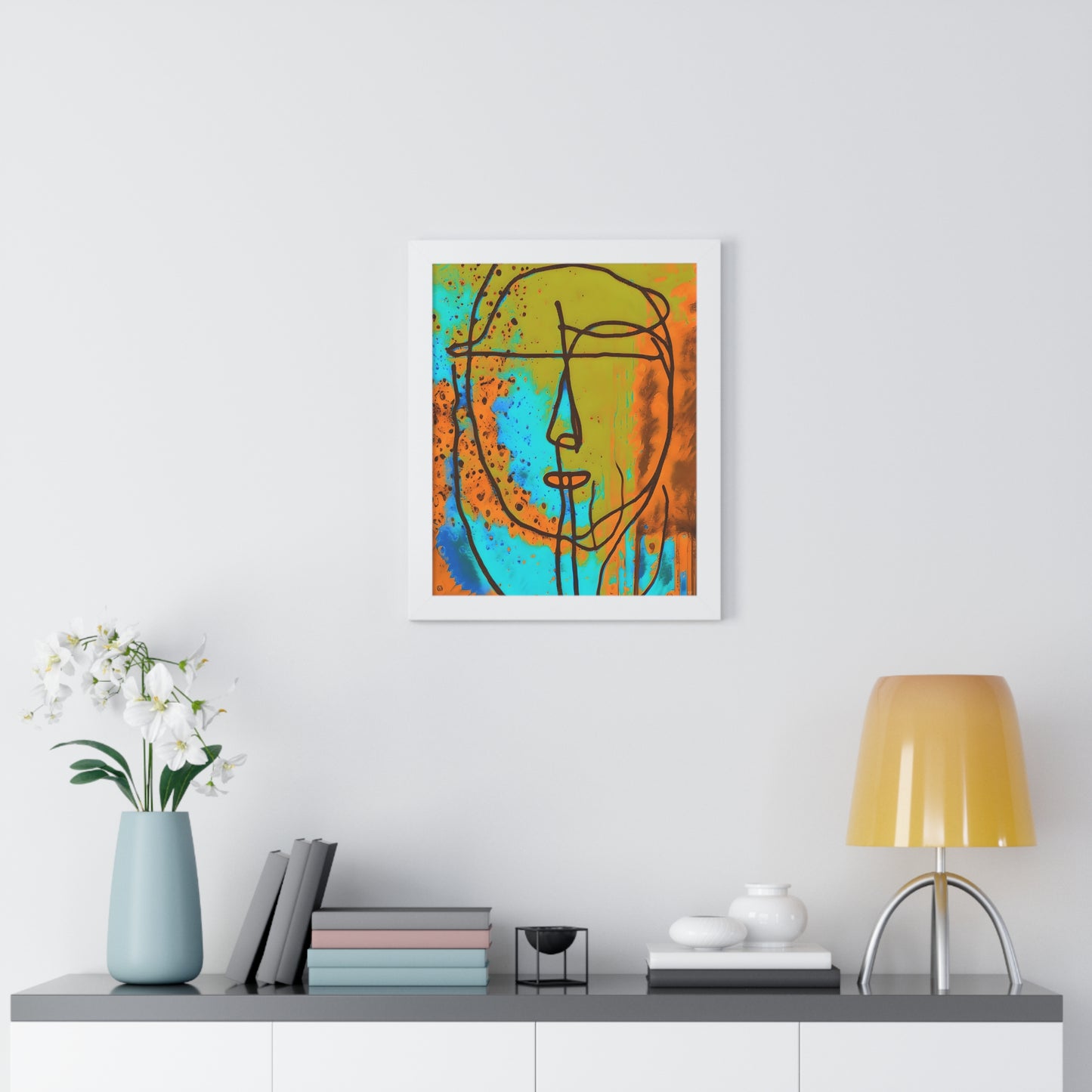 Framed Vertical Poster Abstract Sketch Face Up