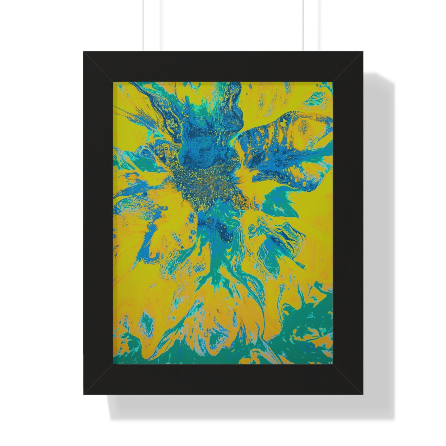 Framed Vertical Poster Abstract Floral Blues by Yellow by Its A Art Vibe Blue 01