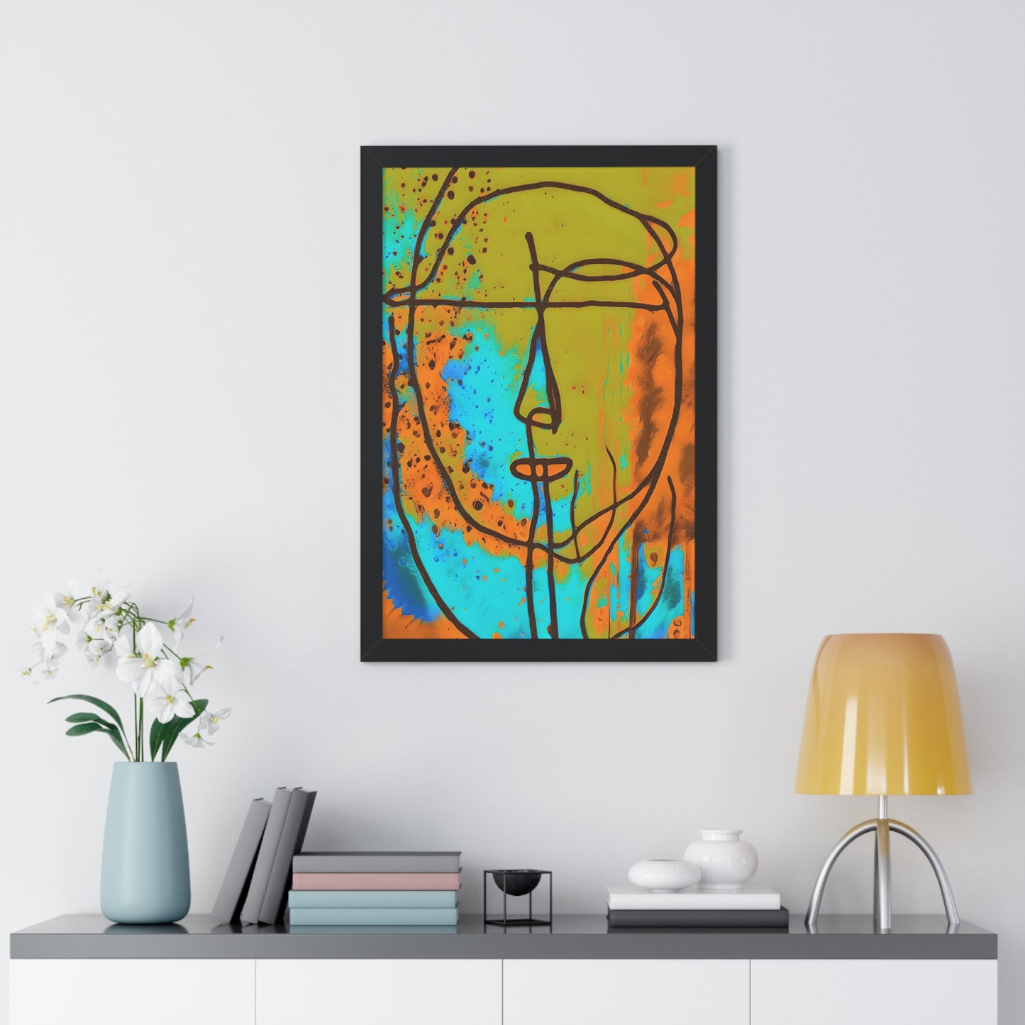 Framed Vertical Poster Abstract Sketch Face Up