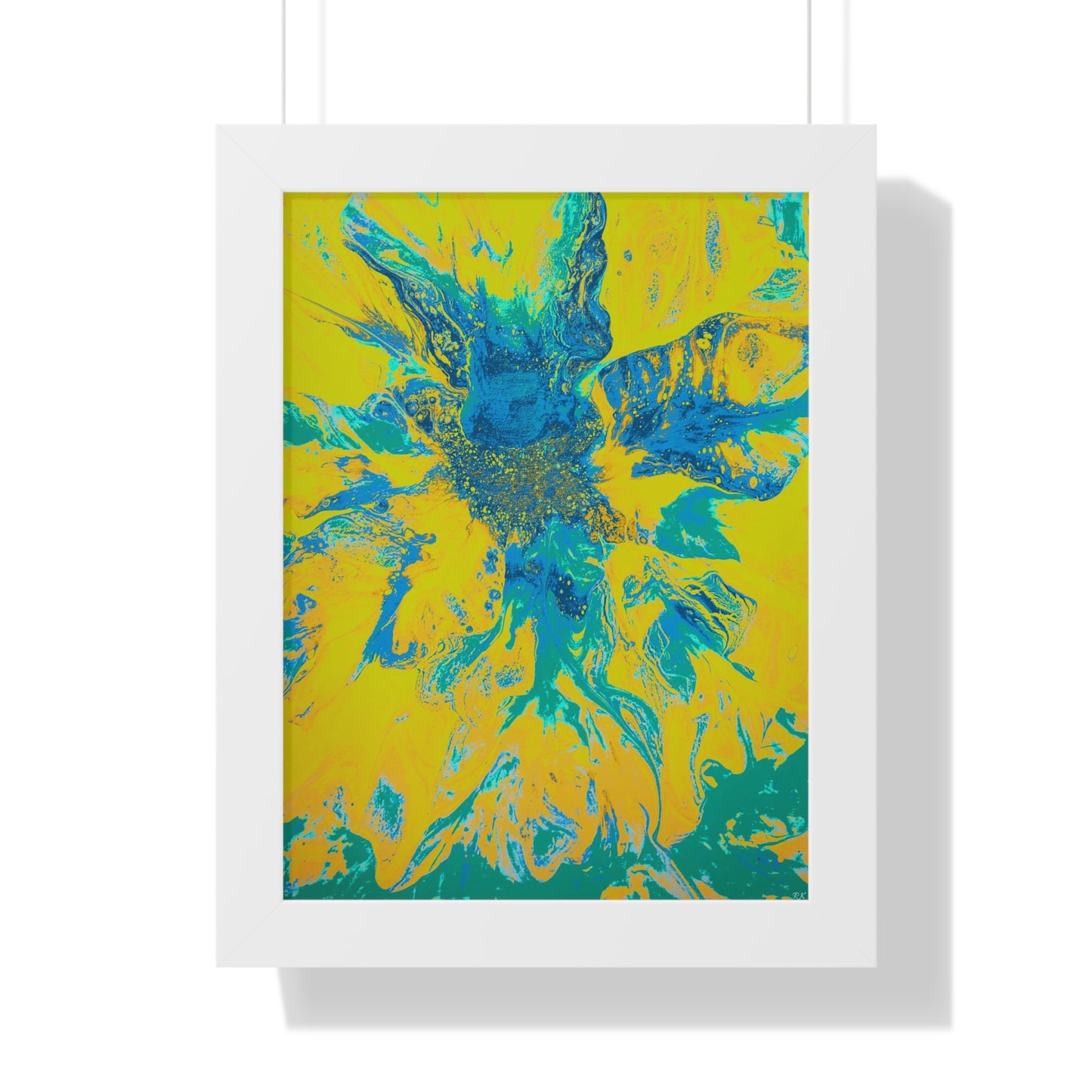 Framed Vertical Poster Abstract Floral Blues by Yellow by Its A Art Vibe Blue 01