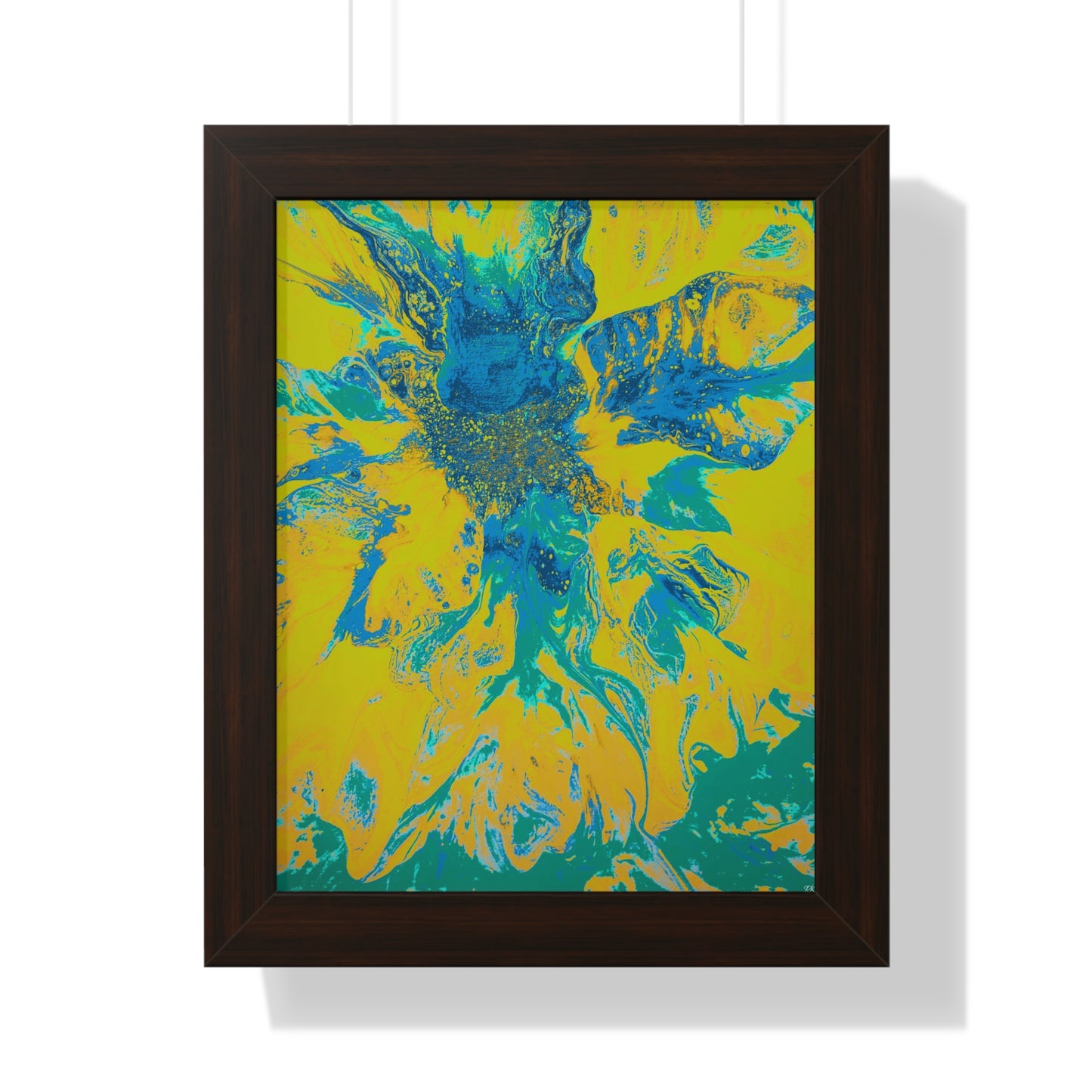 Framed Vertical Poster Abstract Floral Blues by Yellow by Its A Art Vibe Blue 01