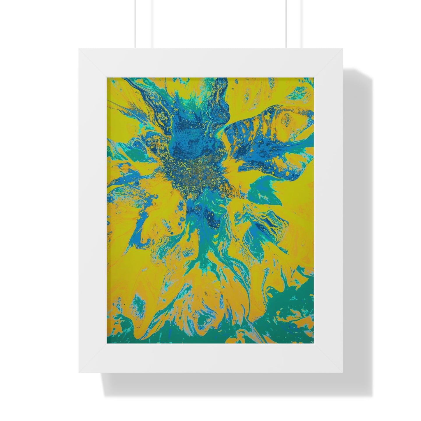 Framed Vertical Poster Abstract Floral Blues by Yellow by Its A Art Vibe Blue 01