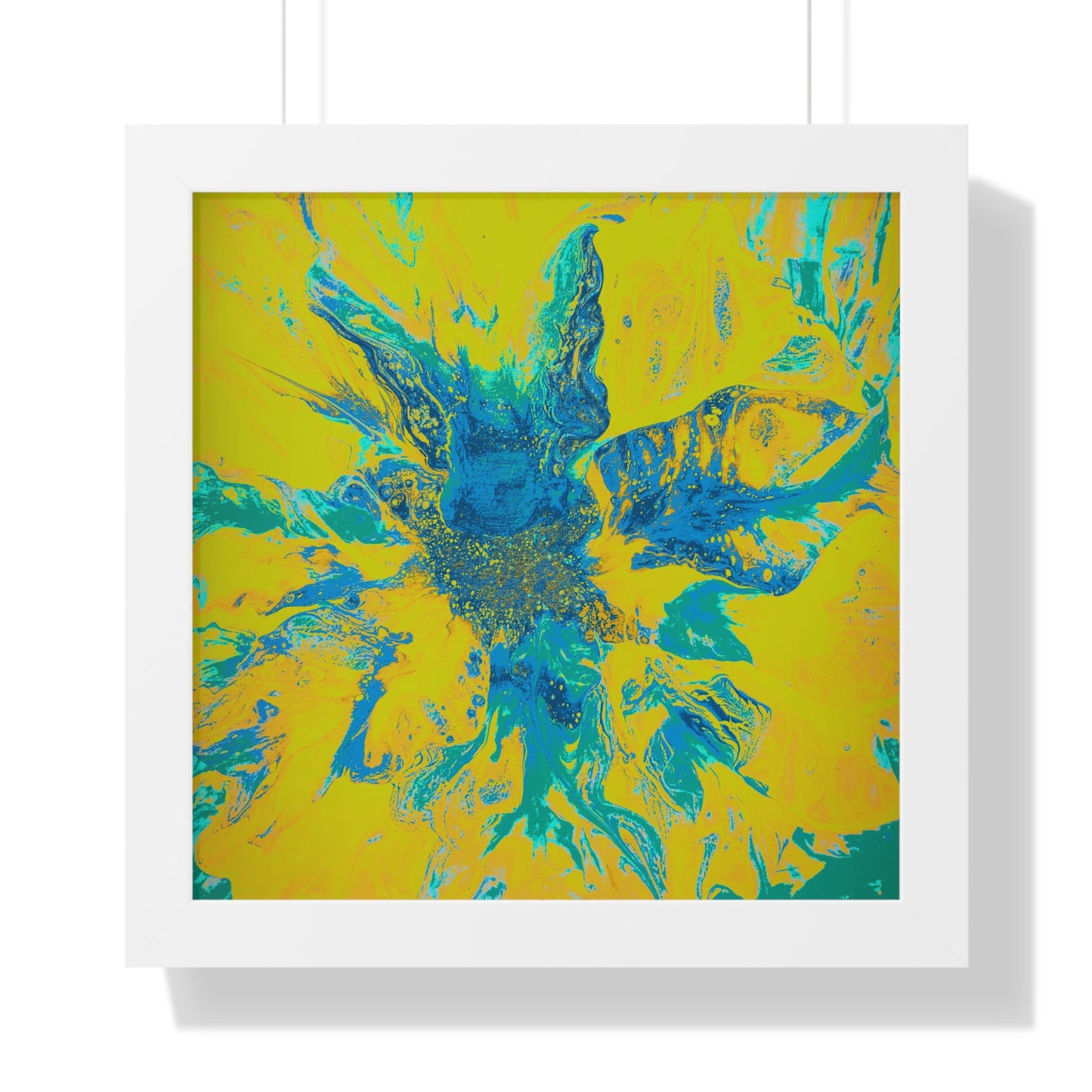 Framed Vertical Poster Abstract Floral Blues by Yellow by Its A Art Vibe Blue 01