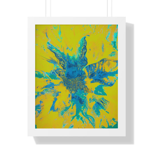 Framed Vertical Poster Abstract Floral Blues by Yellow by Its A Art Vibe Blue 01