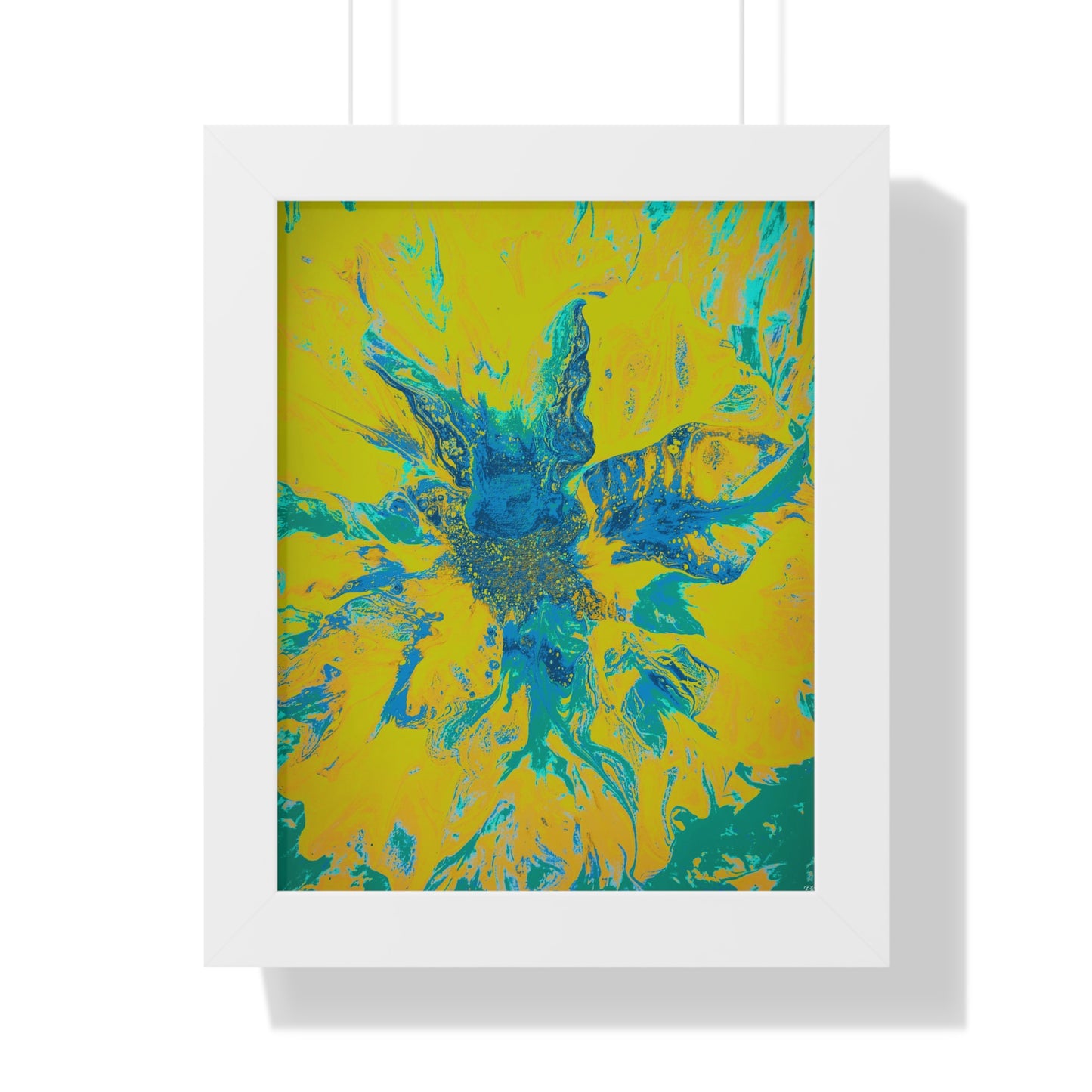 Framed Vertical Poster Abstract Floral Blues by Yellow by Its A Art Vibe Blue 01