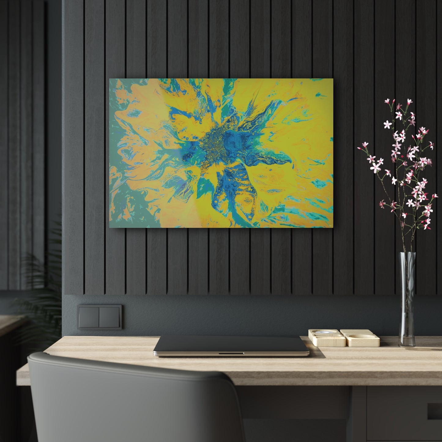 Acrylic Prints Abstract Floral Blues by Yellow 001