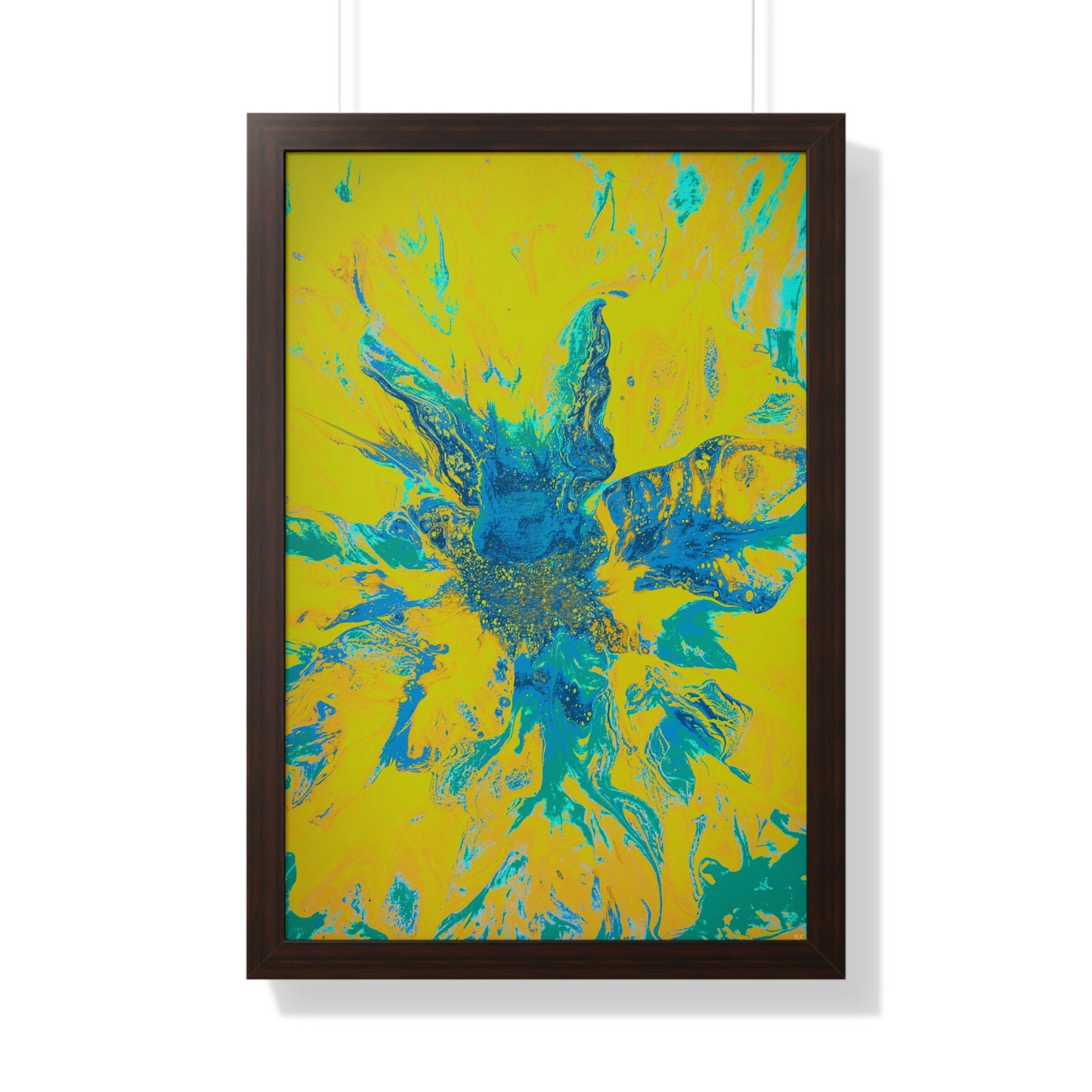 Framed Vertical Poster Abstract Floral Blues by Yellow by Its A Art Vibe Blue 01