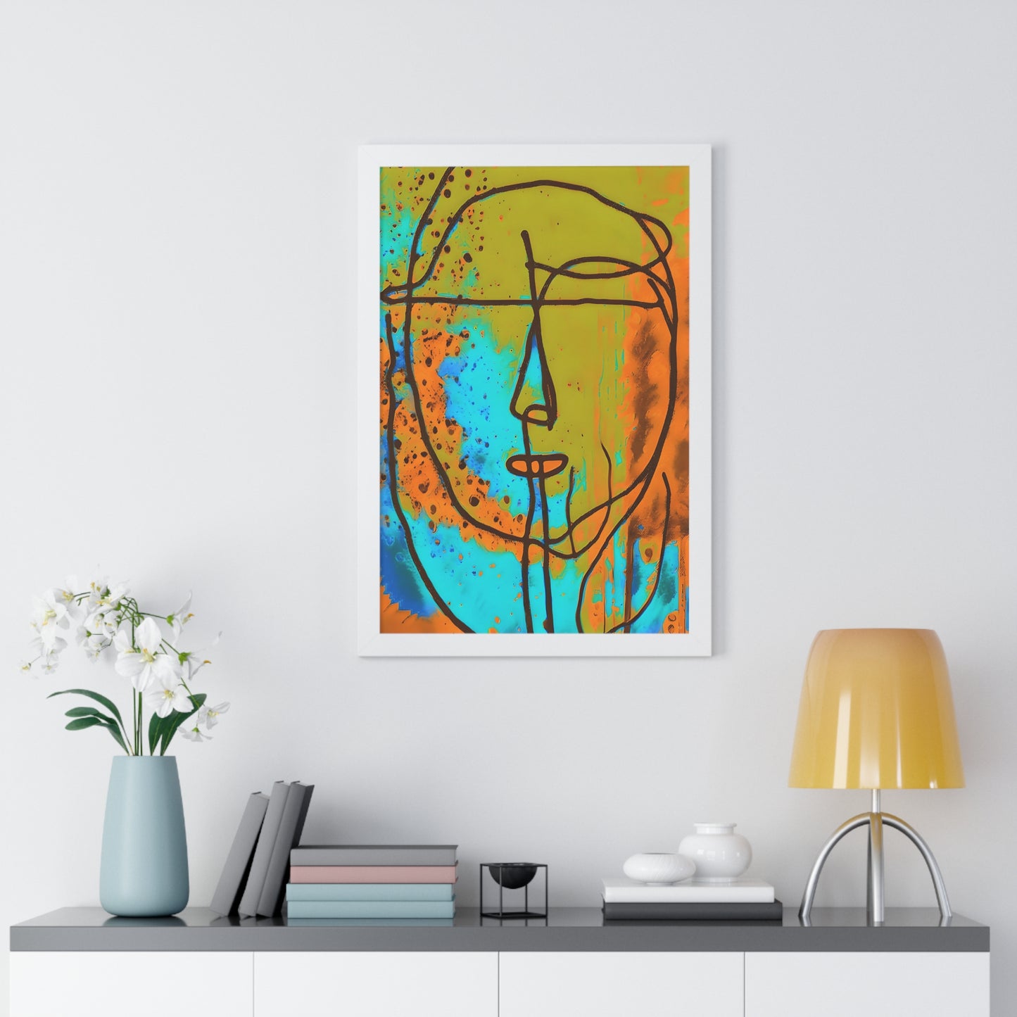 Framed Vertical Poster Abstract Sketch Face Up