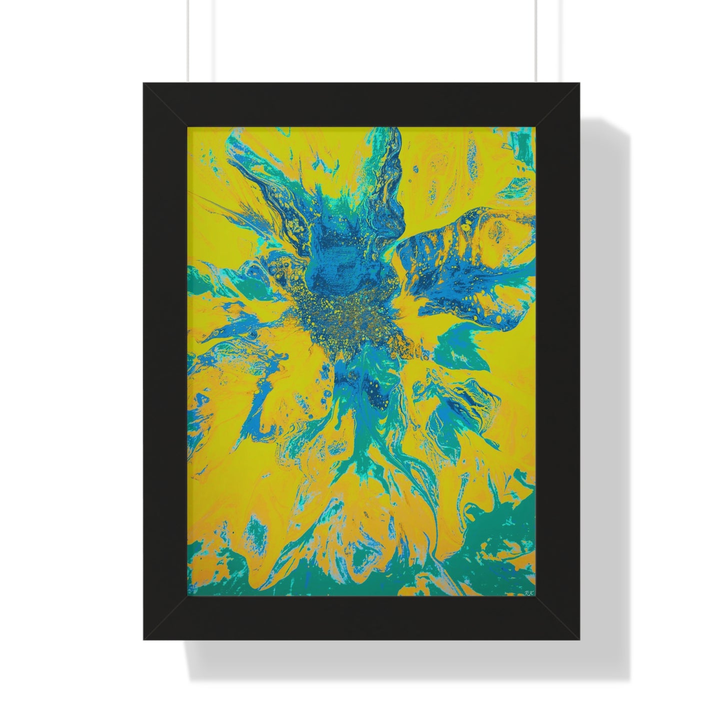 Framed Vertical Poster Abstract Floral Blues by Yellow by Its A Art Vibe Blue 01