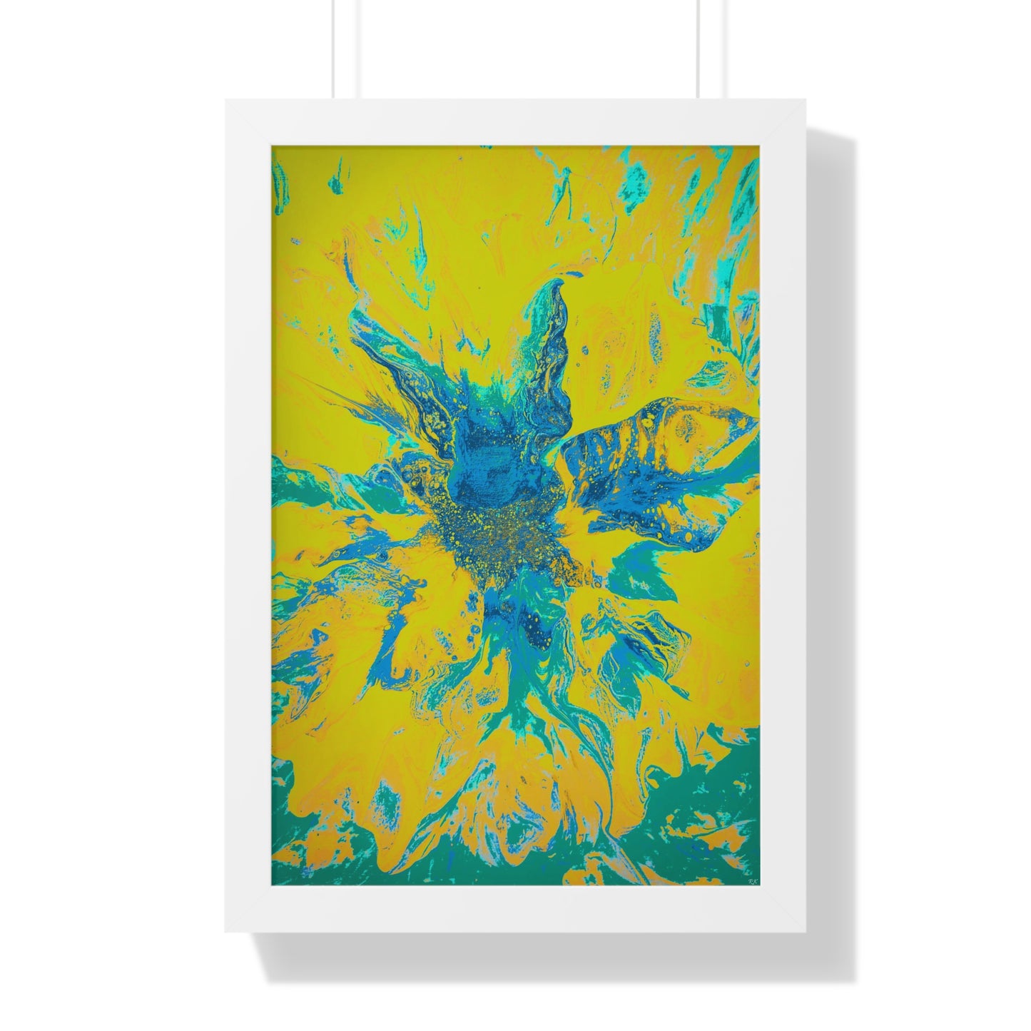 Framed Vertical Poster Abstract Floral Blues by Yellow by Its A Art Vibe Blue 01