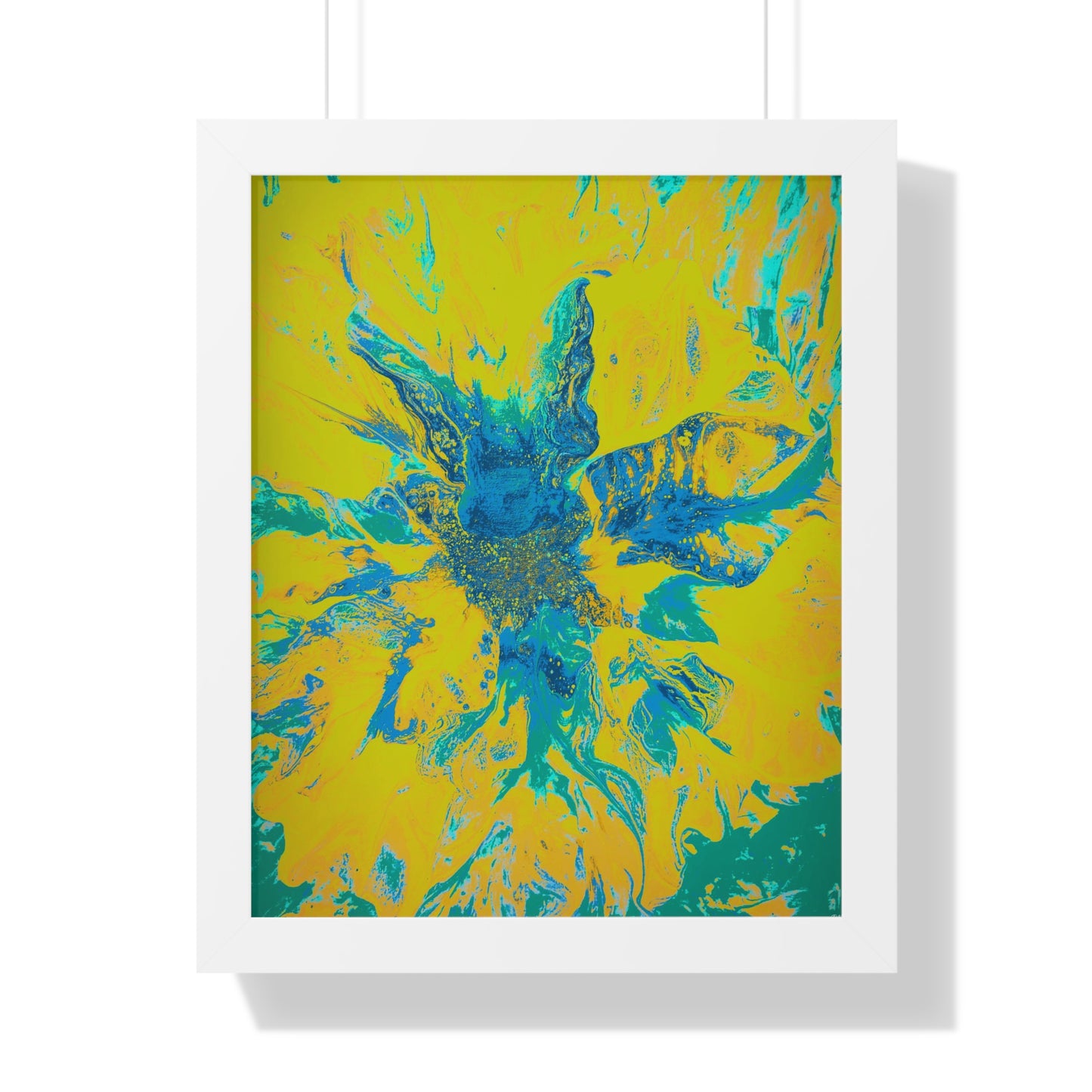 Framed Vertical Poster Abstract Floral Blues by Yellow by Its A Art Vibe Blue 01