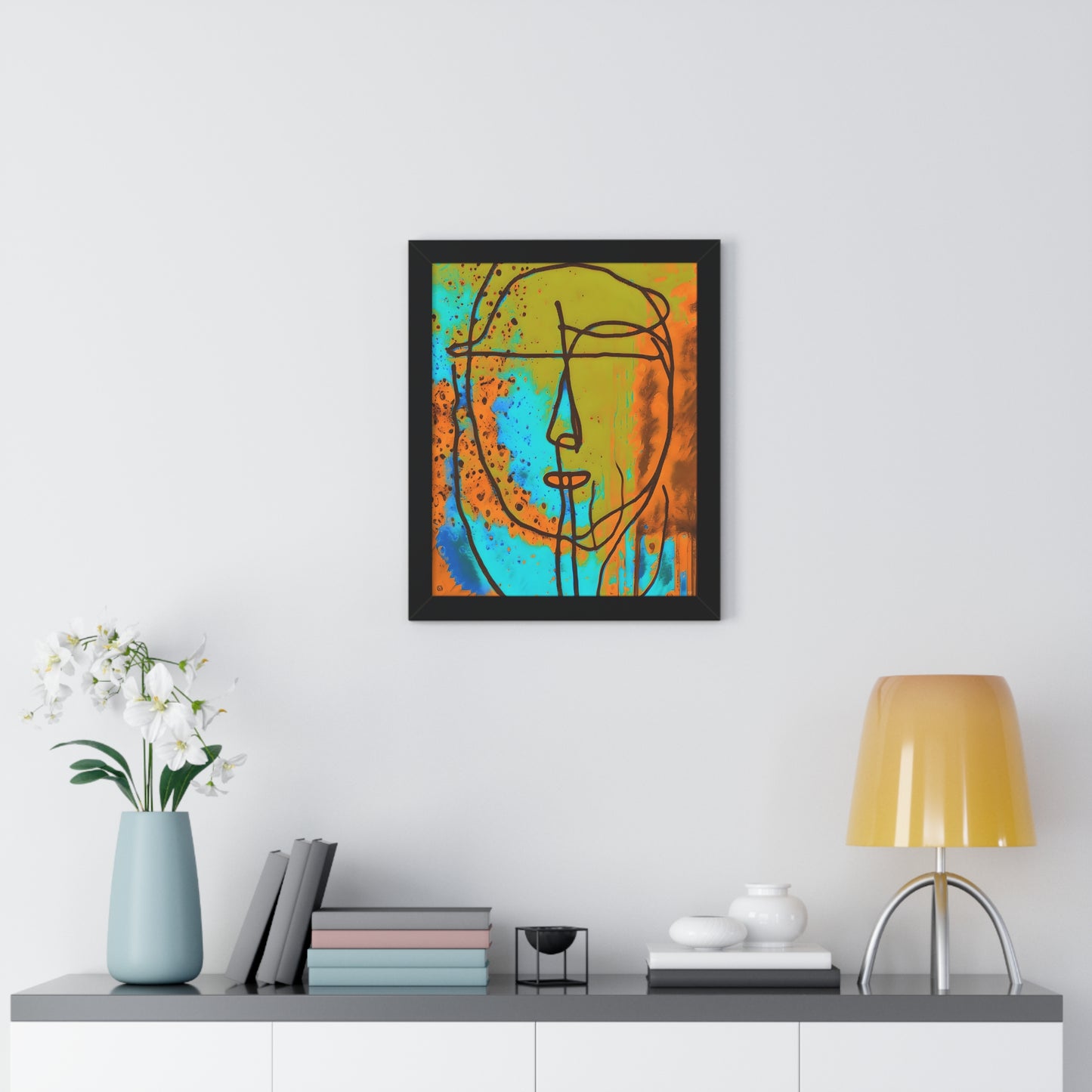 Framed Vertical Poster Abstract Sketch Face Up