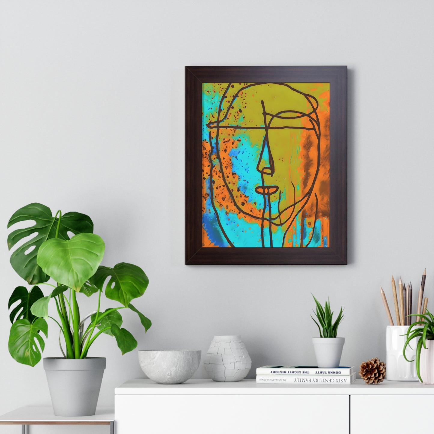 Framed Vertical Poster Abstract Sketch Face Up