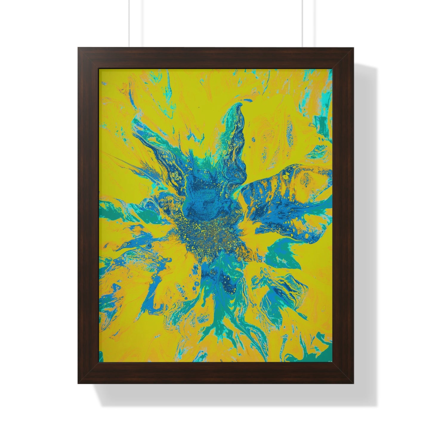 Framed Vertical Poster Abstract Floral Blues by Yellow by Its A Art Vibe Blue 01