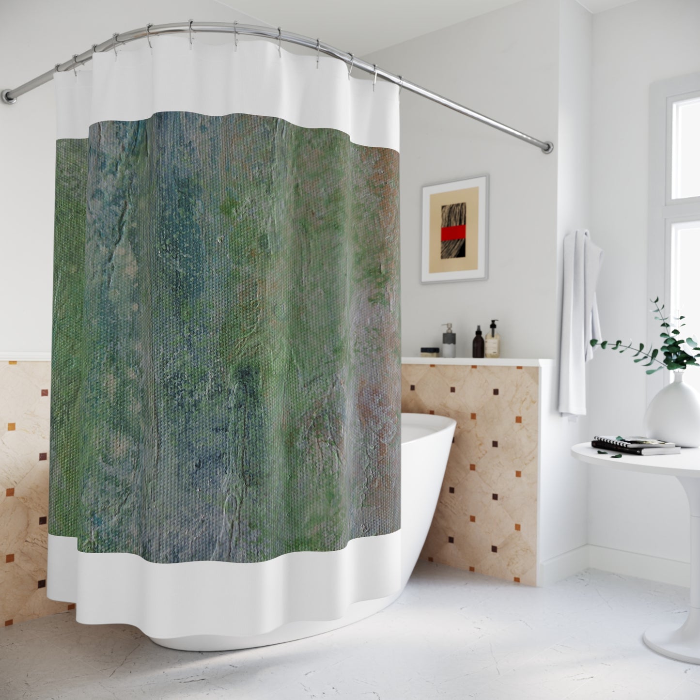 Green Stone Shower Curtain - Durable Polyester Bathroom Decor by Its A Art Vibe