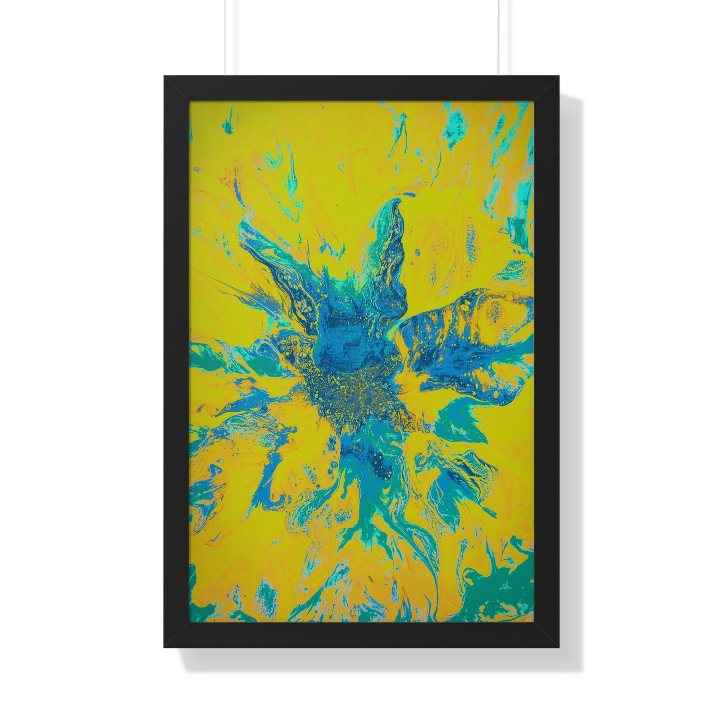 Framed Vertical Poster Abstract Floral Blues by Yellow by Its A Art Vibe Blue 01