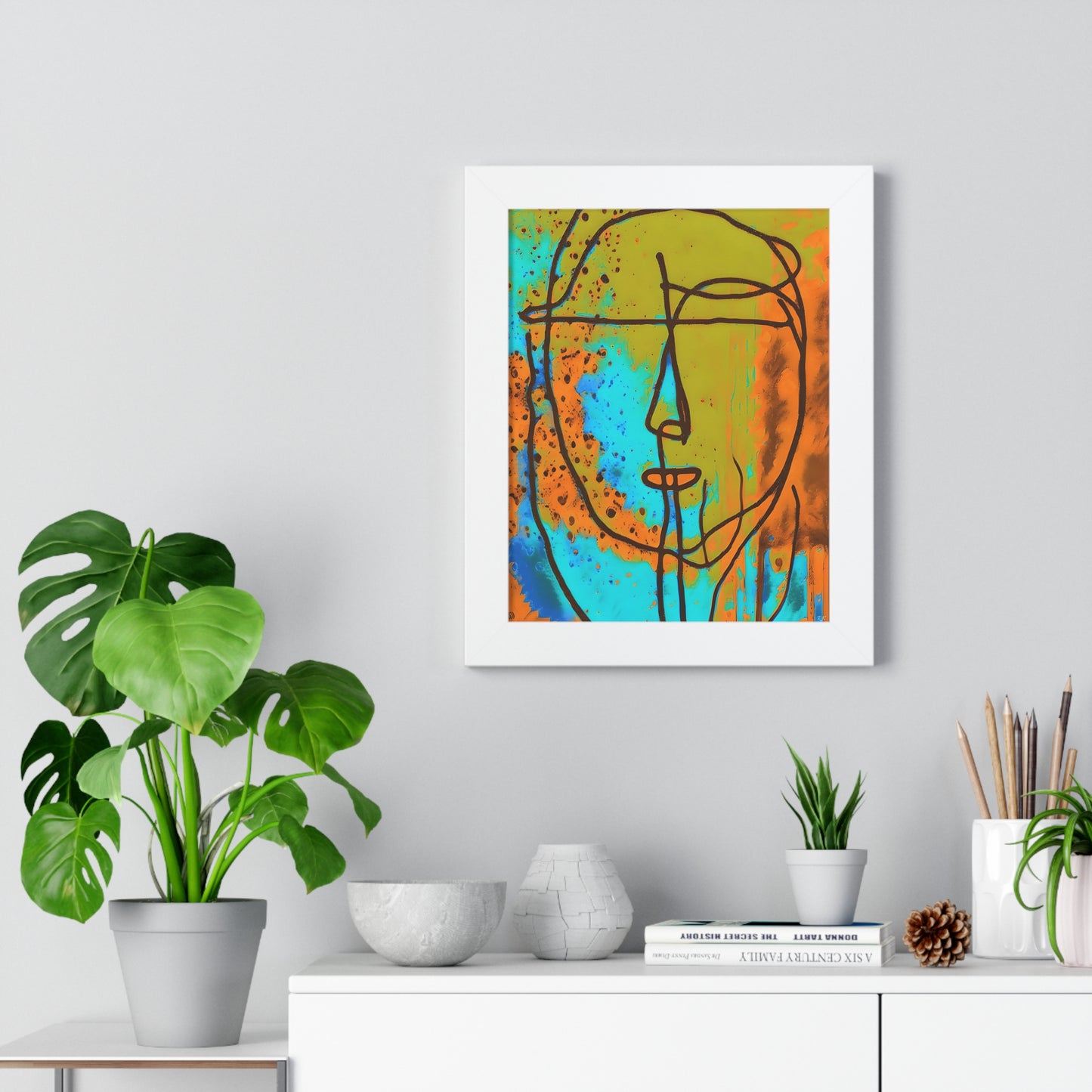 Framed Vertical Poster Abstract Sketch Face Up