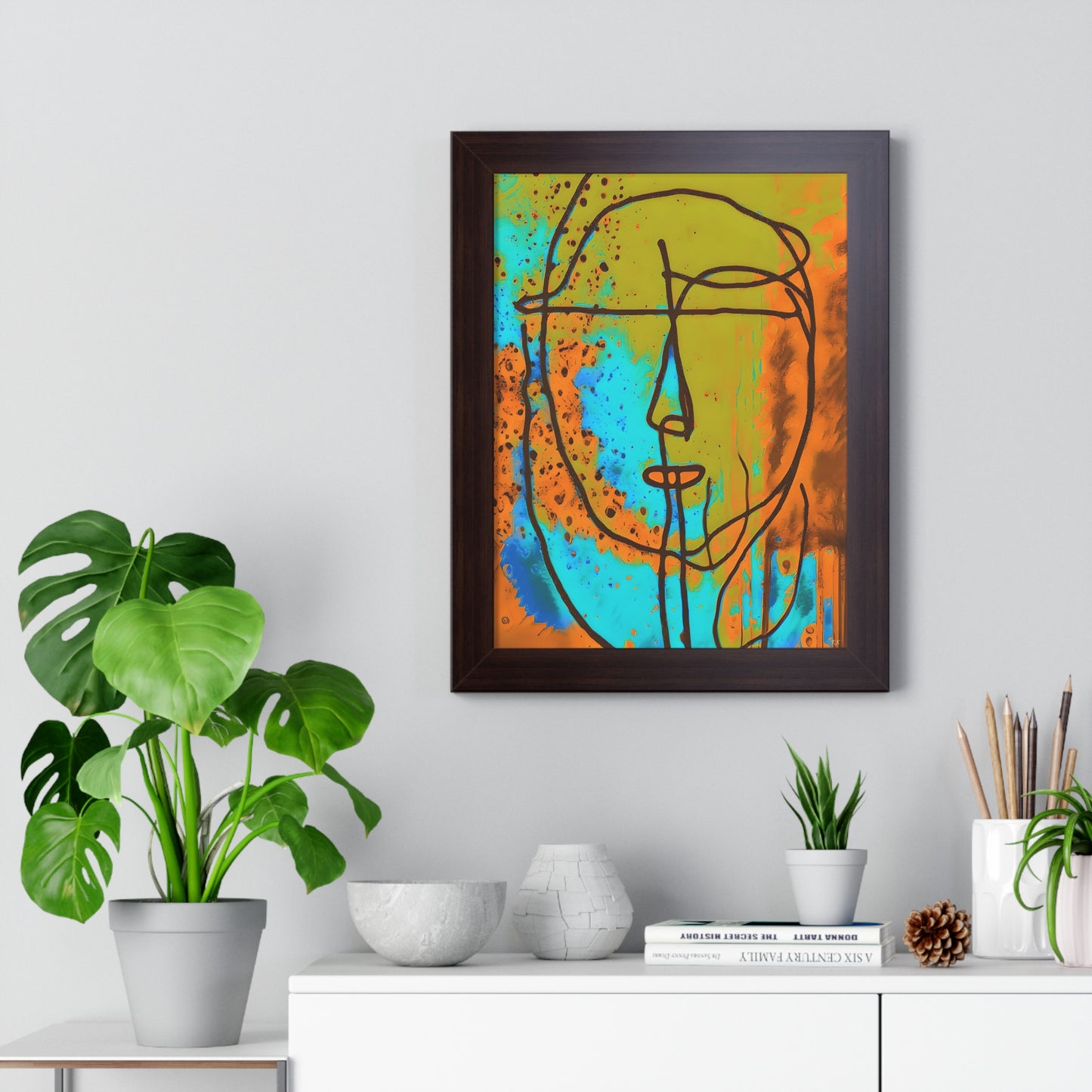 Framed Vertical Poster Abstract Sketch Face Up