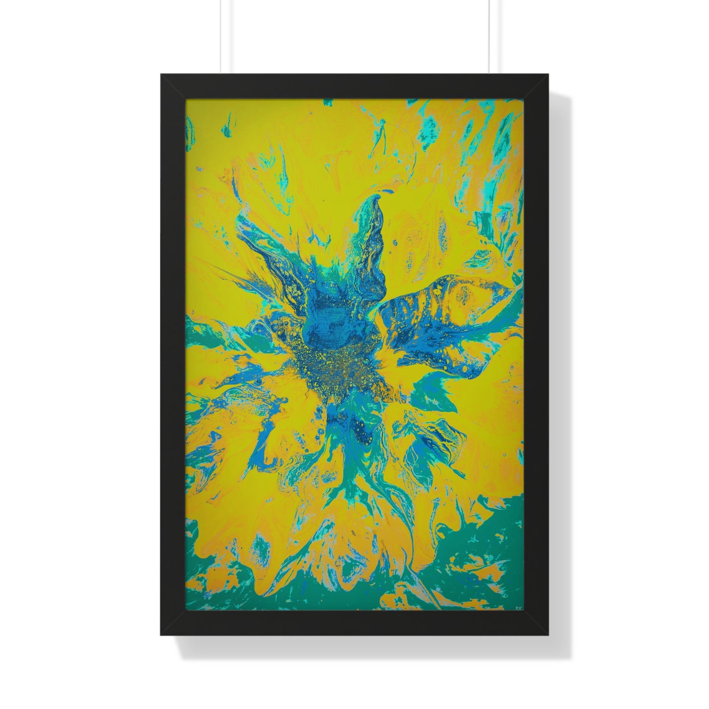 Framed Vertical Poster Abstract Floral Blues by Yellow by Its A Art Vibe Blue 01