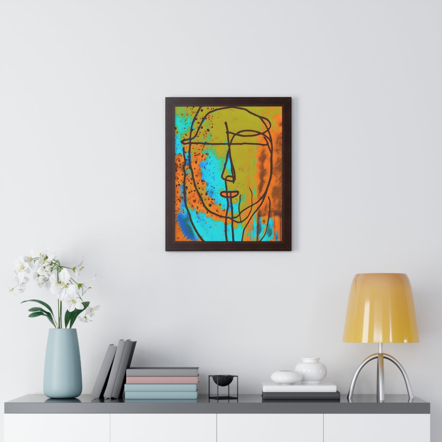 Framed Vertical Poster Abstract Sketch Face Up