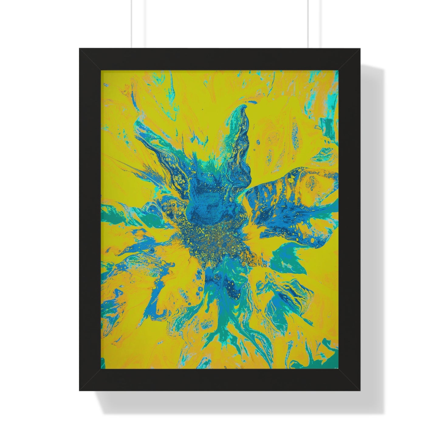 Framed Vertical Poster Abstract Floral Blues by Yellow by Its A Art Vibe Blue 01