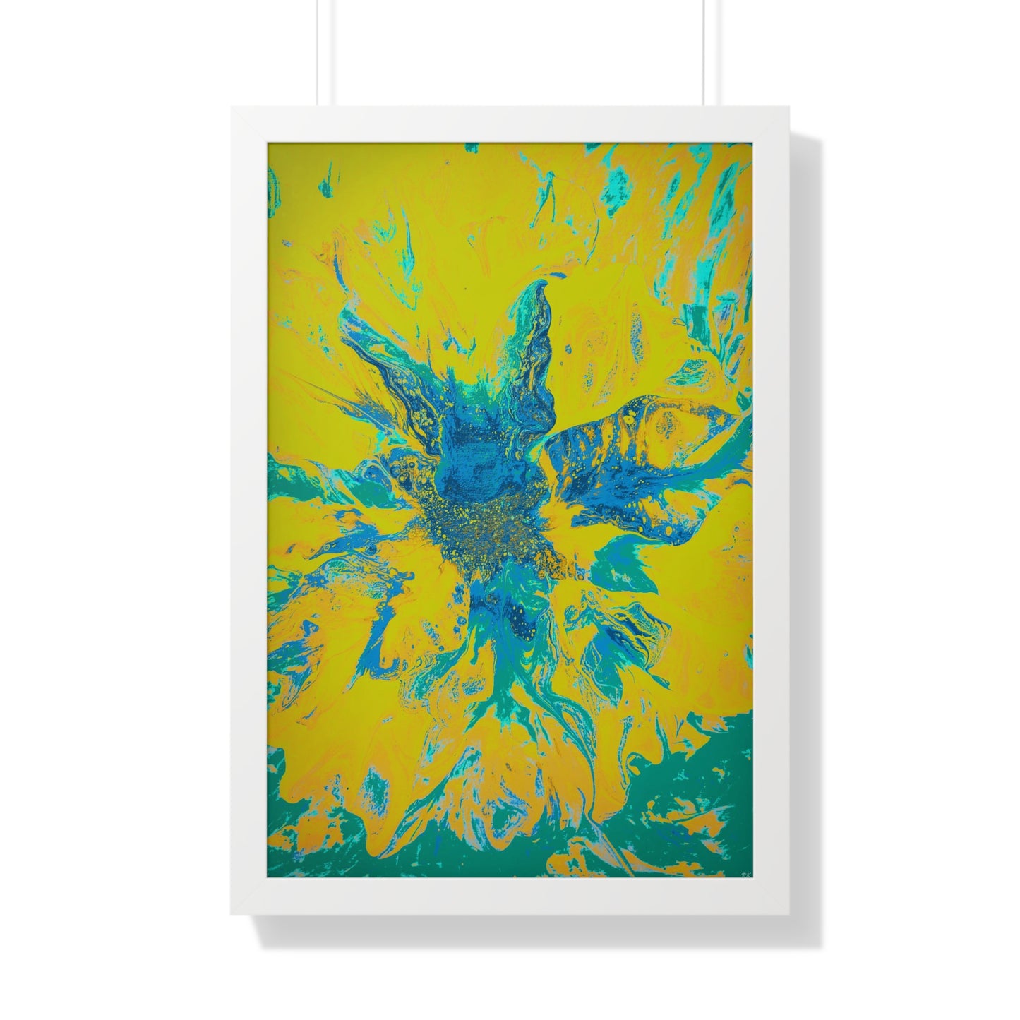 Framed Vertical Poster Abstract Floral Blues by Yellow by Its A Art Vibe Blue 01