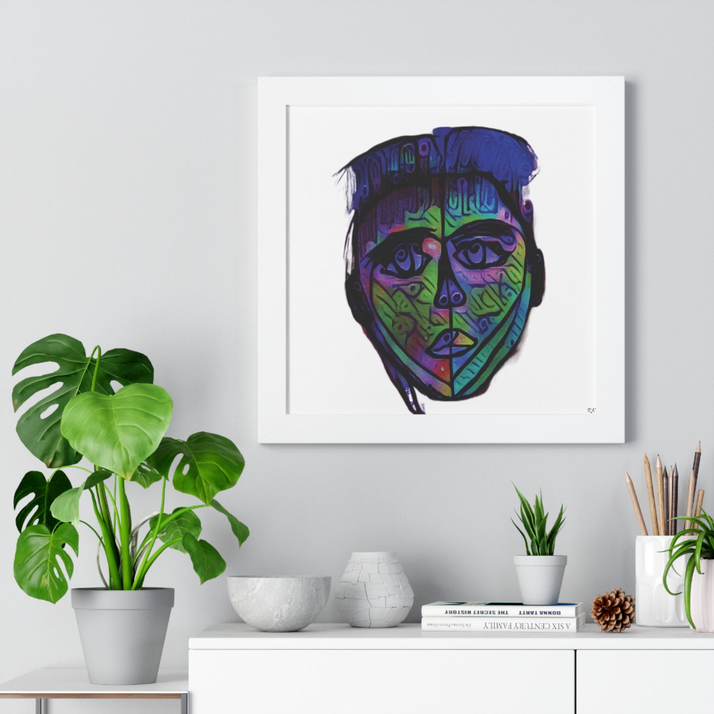 Framed Vertical Poster Abstract Face I Am Every Color 02