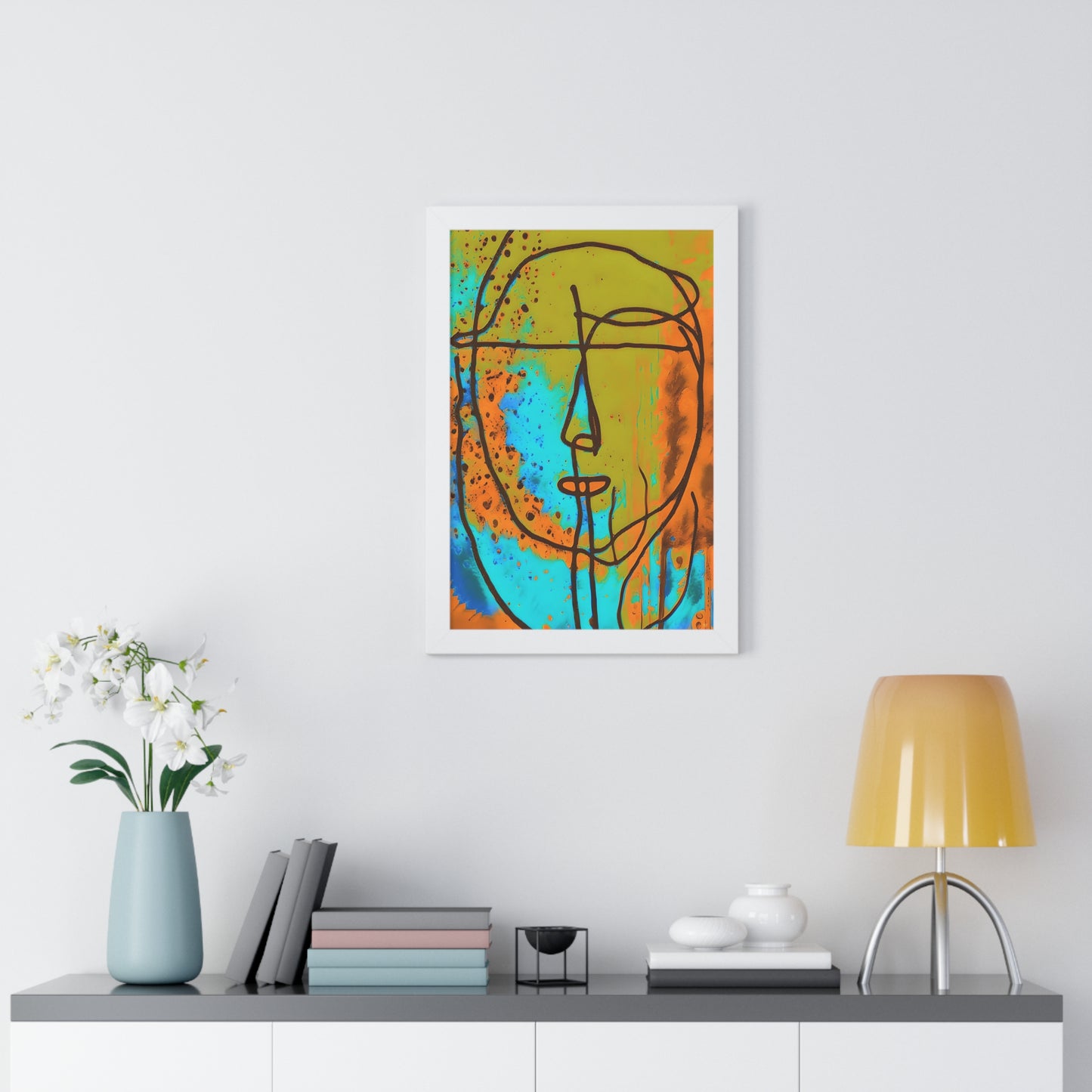 Framed Vertical Poster Abstract Sketch Face Up