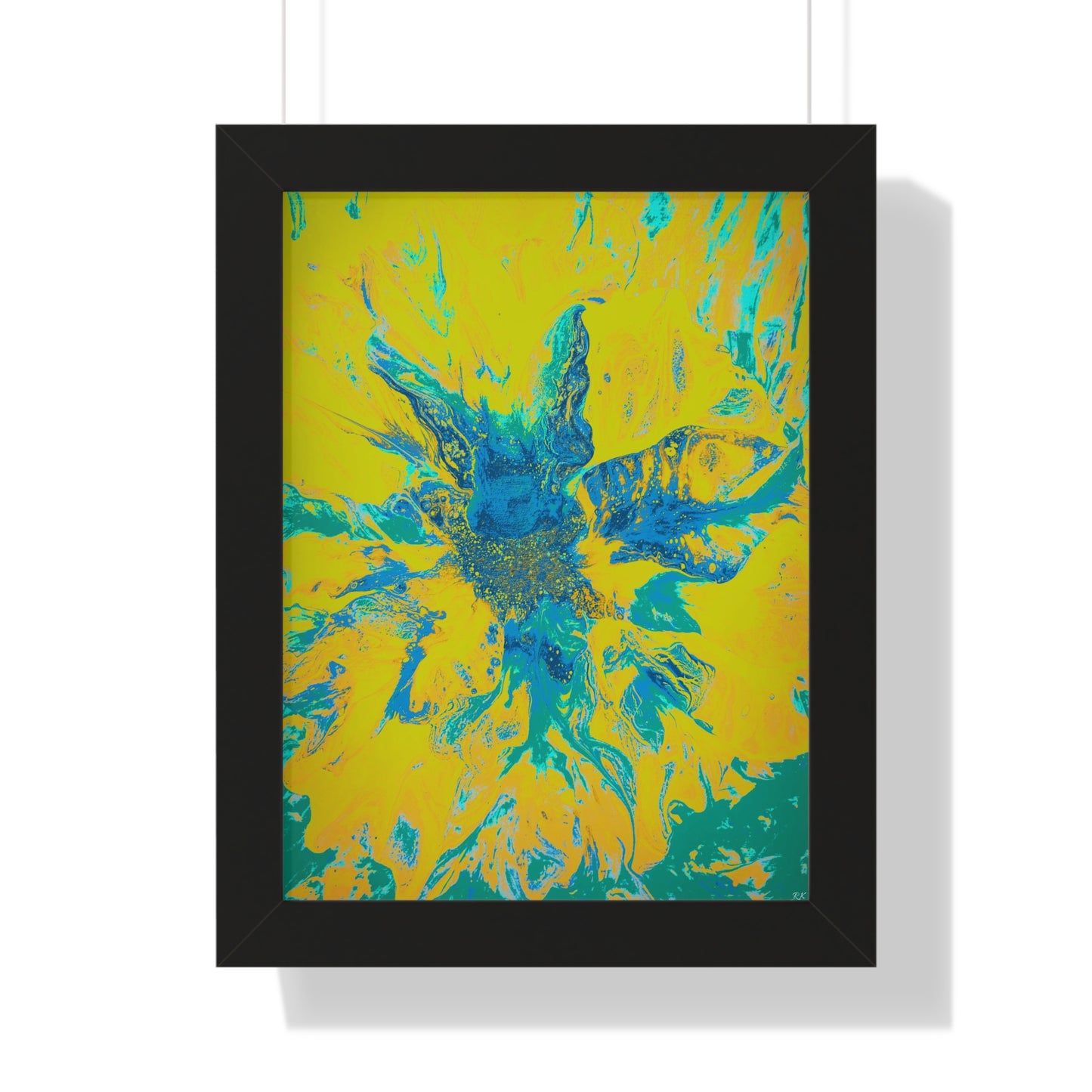 Framed Vertical Poster Abstract Floral Blues by Yellow by Its A Art Vibe Blue 01