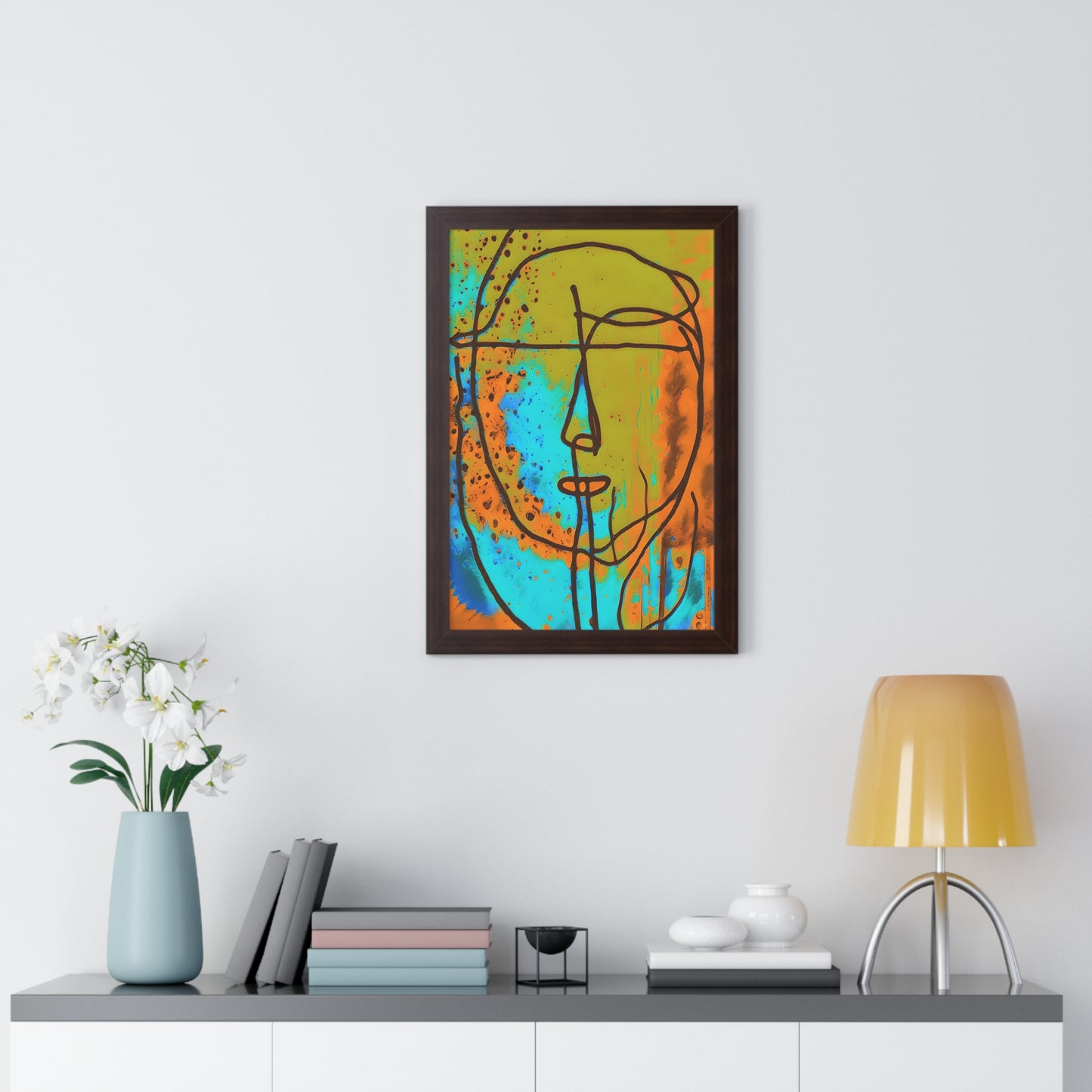 Framed Vertical Poster Abstract Sketch Face Up