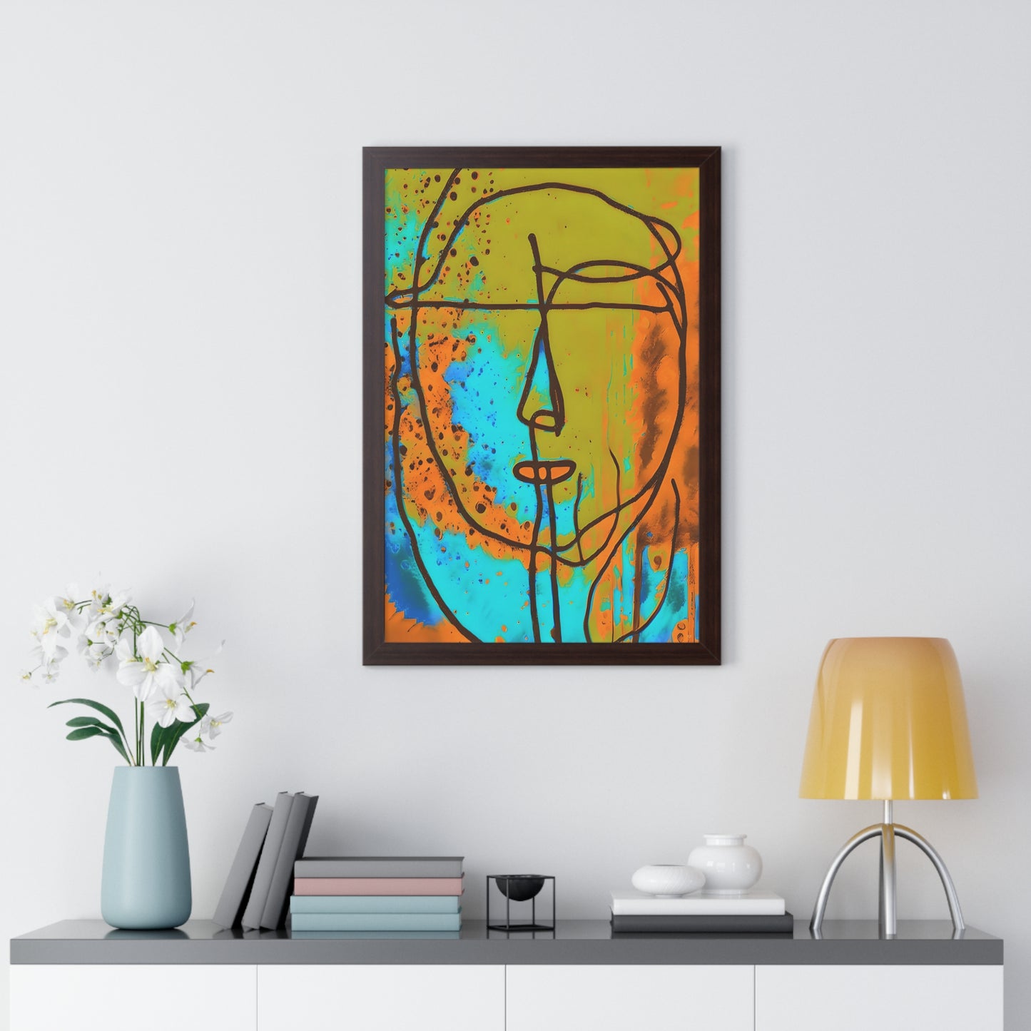 Framed Vertical Poster Abstract Sketch Face Up