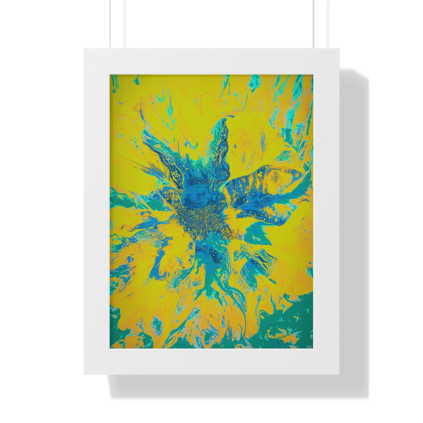 Framed Vertical Poster Abstract Floral Blues by Yellow by Its A Art Vibe Blue 01
