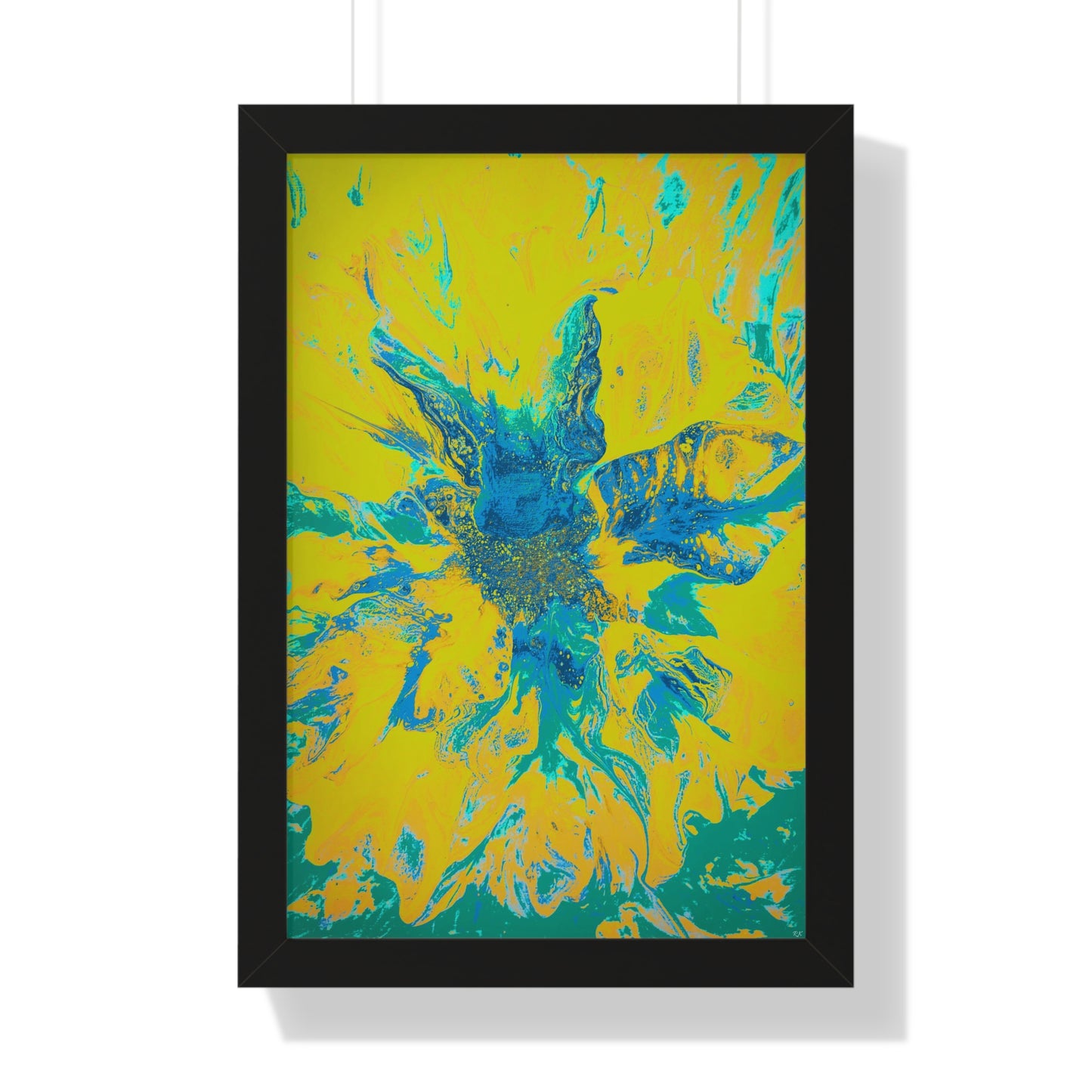 Framed Vertical Poster Abstract Floral Blues by Yellow by Its A Art Vibe Blue 01