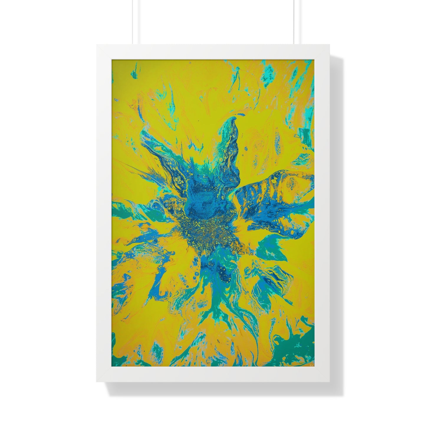 Framed Vertical Poster Abstract Floral Blues by Yellow by Its A Art Vibe Blue 01