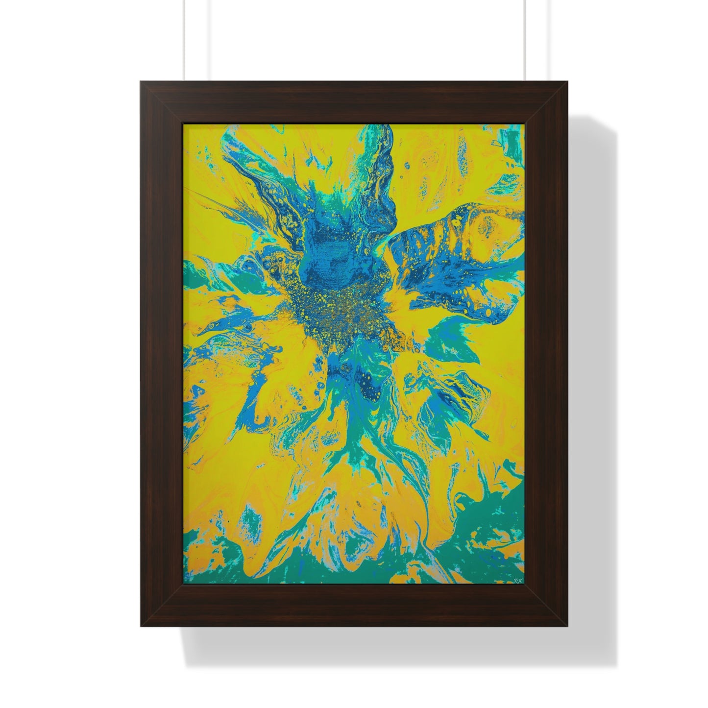 Framed Vertical Poster Abstract Floral Blues by Yellow by Its A Art Vibe Blue 01