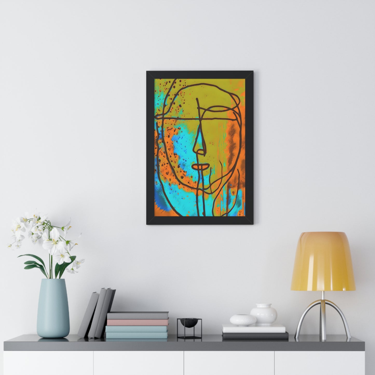 Framed Vertical Poster Abstract Sketch Face Up