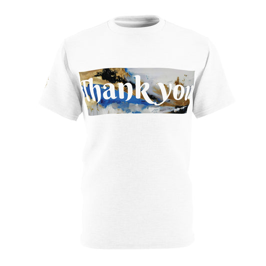 Unisex Crew Cut & Sew T-Shirt Thank You Abstract Blue T-shirt by Its A Art Vibe