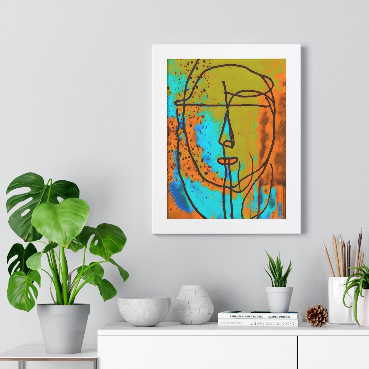 Framed Vertical Poster Abstract Sketch Face Up