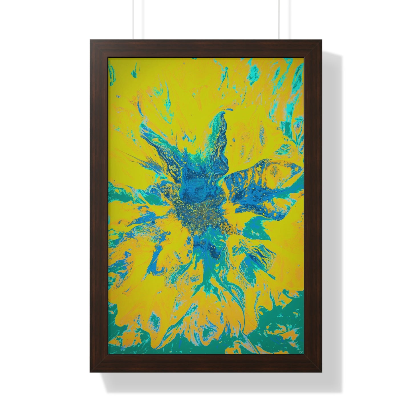 Framed Vertical Poster Abstract Floral Blues by Yellow by Its A Art Vibe Blue 01