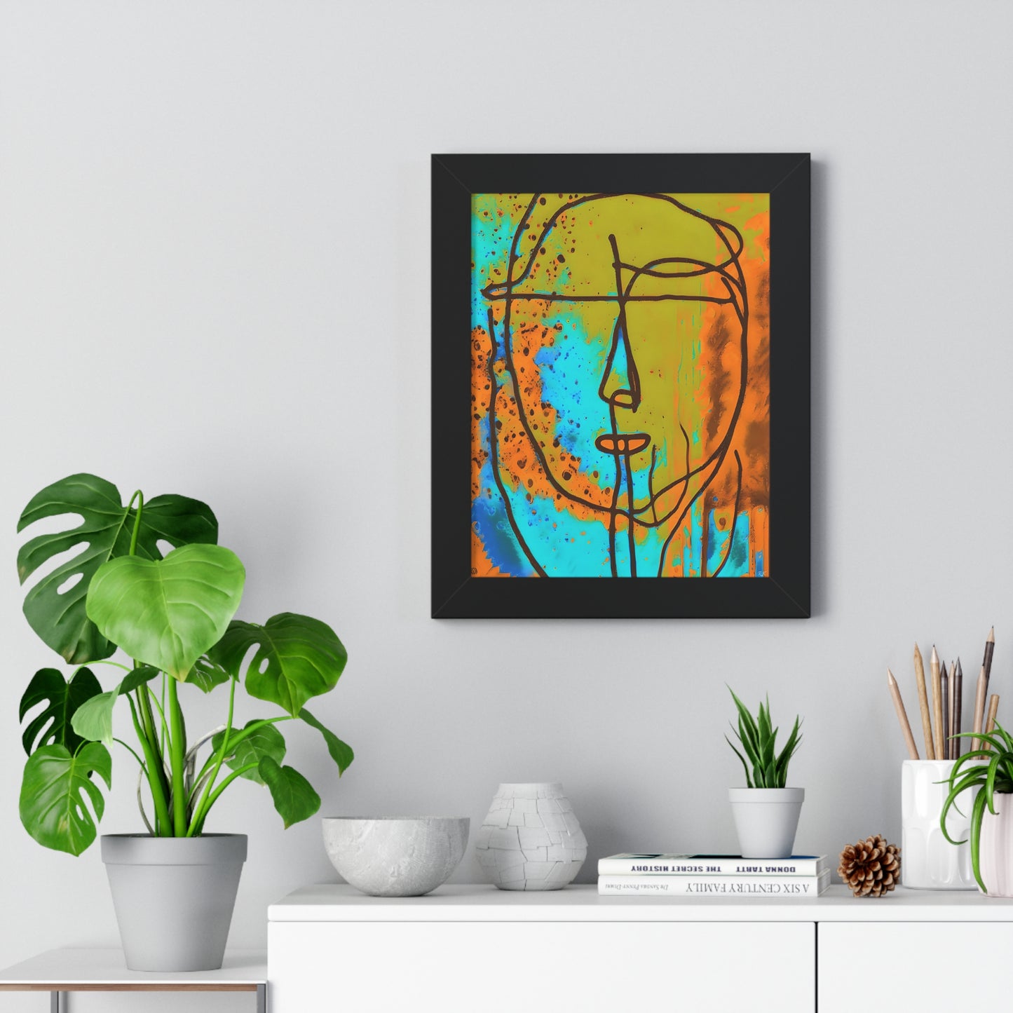 Framed Vertical Poster Abstract Sketch Face Up